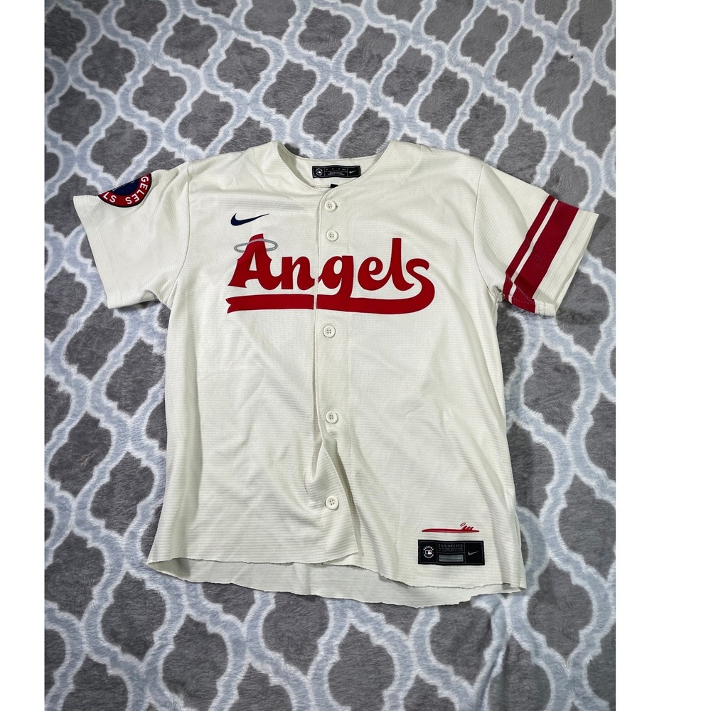 Nike Los Angeles Angels Jersey Kids M 10/12 Cream Mike Trout 27 City Connect